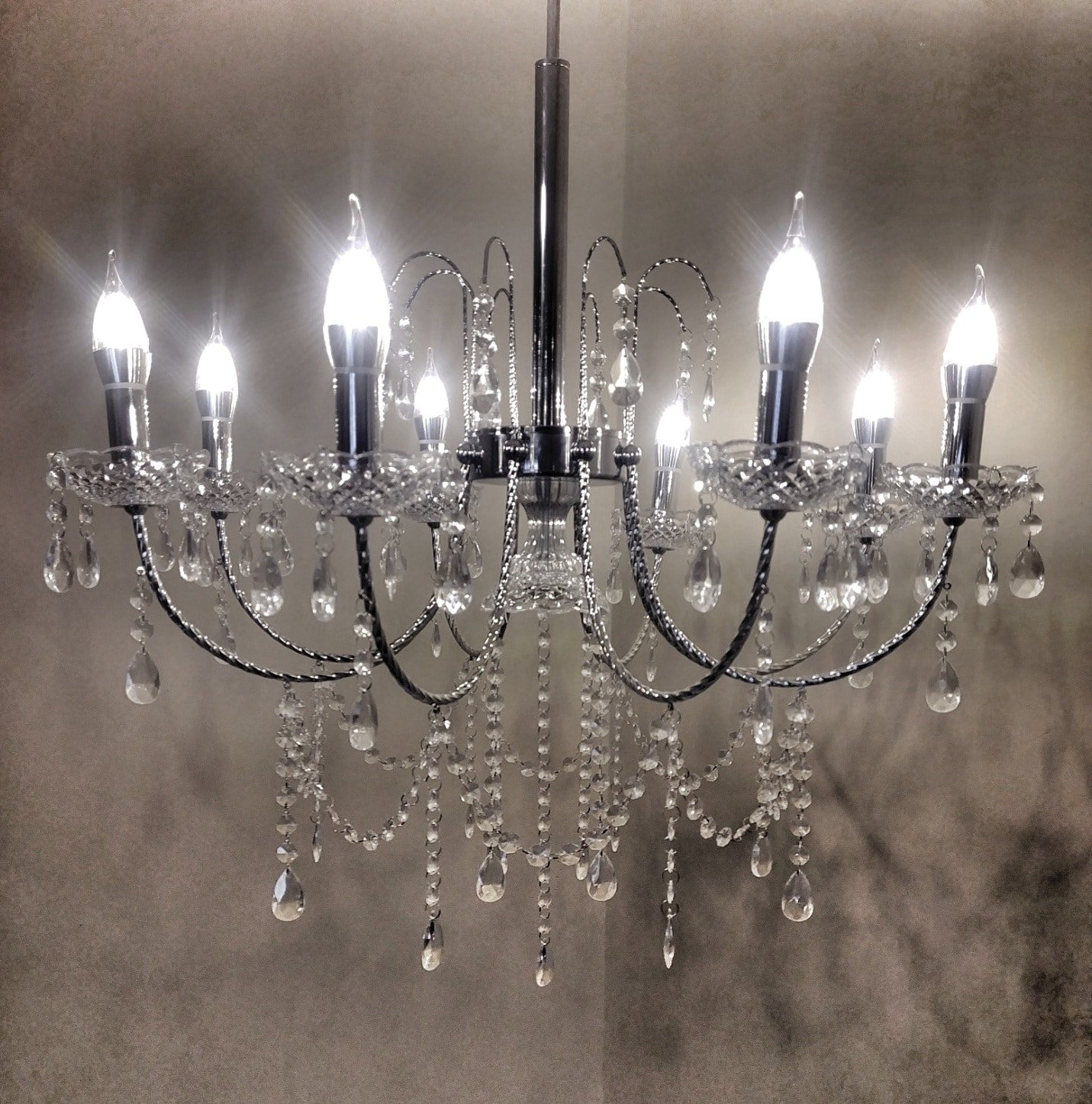 Silver Chandelier light lighting led warm white crystals light weight metal acrylic