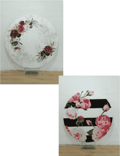 Circular Tension Backdrop Print Marble & Rose Geo/Black and White Stripes w/ Peonies 1