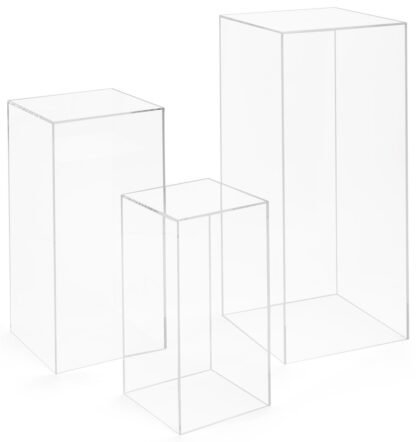 Set 3Pc Clear Acrylic three piece Square Pedestal Set rectangle see through three sizes decor stage backdrop podium stand wedding event party