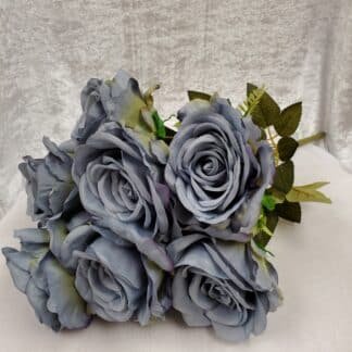 9 head dusty blue rose bunch