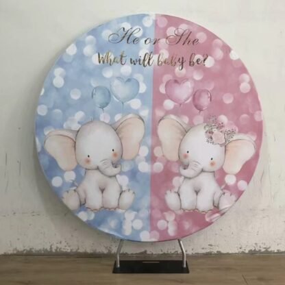 Round Circle Tension Backdrop Print. We Can Bearly Wait/Baby Elephant 1