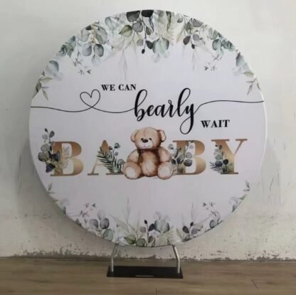 Round Circle Tension Backdrop Print. We Can Bearly Wait/Baby Elephant 2