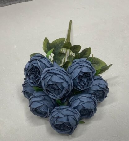 9 Head Blue Cabbage Rose Bunch 1