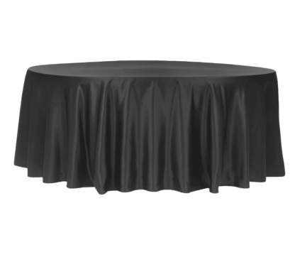 120 round black lamour tablecloth Lamour Matte Satin poly premier