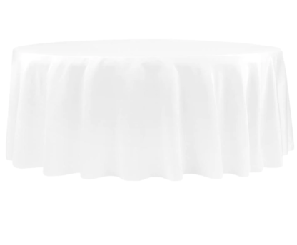 120 round white lamour tablecloth Lamour Matte Satin poly premier