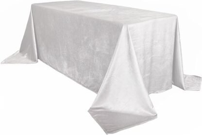 90"x156" White Crushed Velvet Tablecloth 1