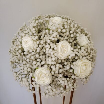 18" White Babies Breath and Rose Flower Ball 1