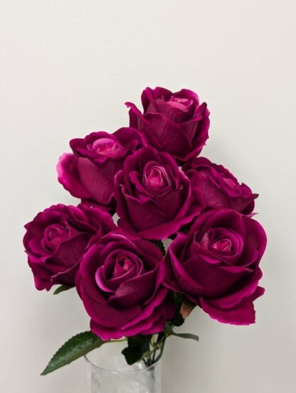 7 Head Deep Pink Velvet Rose Bunch 1