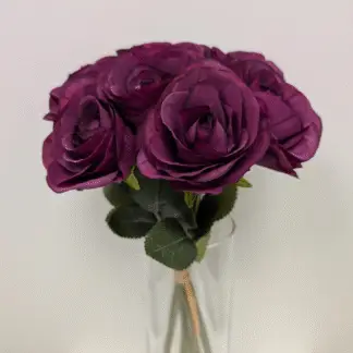 9pc Dark Purple Single Stem Rose Bunch
