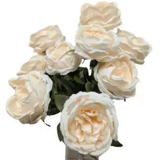 9 Head Ivory Cabbage Rose Bunch