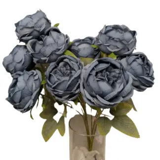 9 Head Blue Cabbage Rose Bunch