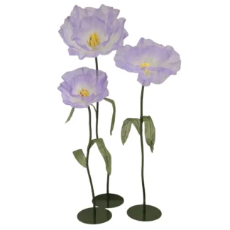 3pc Set Lavender Giant Organza Flowers w/ Base