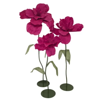 3pc Set Raspberry Giant EVA Flowers w/ Base