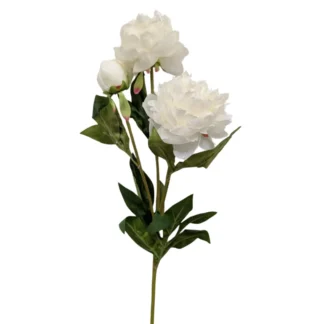3 Head White Silk Peony