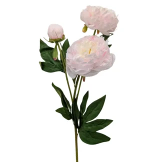 3 Head White/Pink Silk Peony