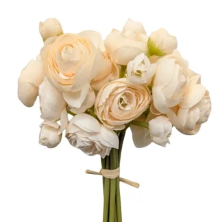 26cm 9pc Single Stem Ivory Ranunculus Bunch