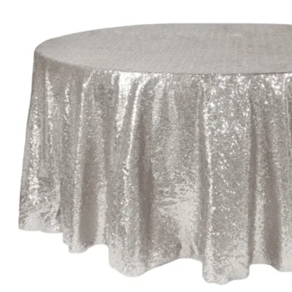 120" Silver Round Sequin Tablecloth
