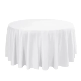 120" Premium Polyester Round White Tablecloth