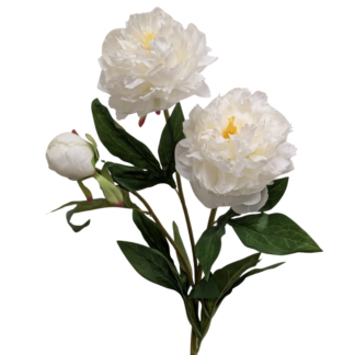 3 Head White Silk Peony