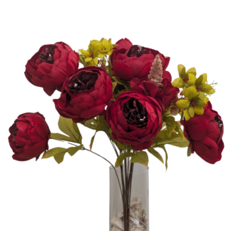 Deep Red 6 Head Peony Bunch
