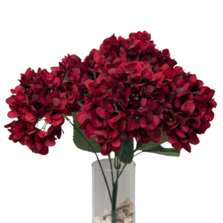 5 Head Small Petal Burgundy Hydrangea Bunch