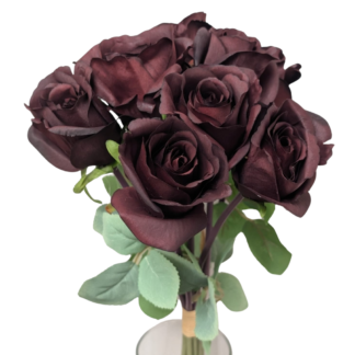 8pc Dark Burgundy Single Stem Rose Bunch