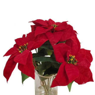 5 Head Velvet Poinsettia Bunch - Red