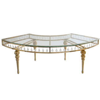 Crystal Serpentine Table w/ Glass Top & Metal Legs - Gold